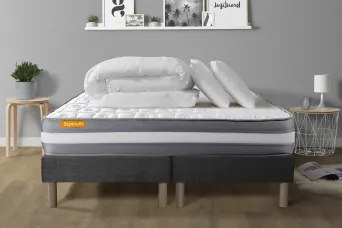 Pack lit complet - Matelas 200x200 cm + 2 Sommiers tapissier (monobloc) + 2 oreillers + Couette - Memo Plus